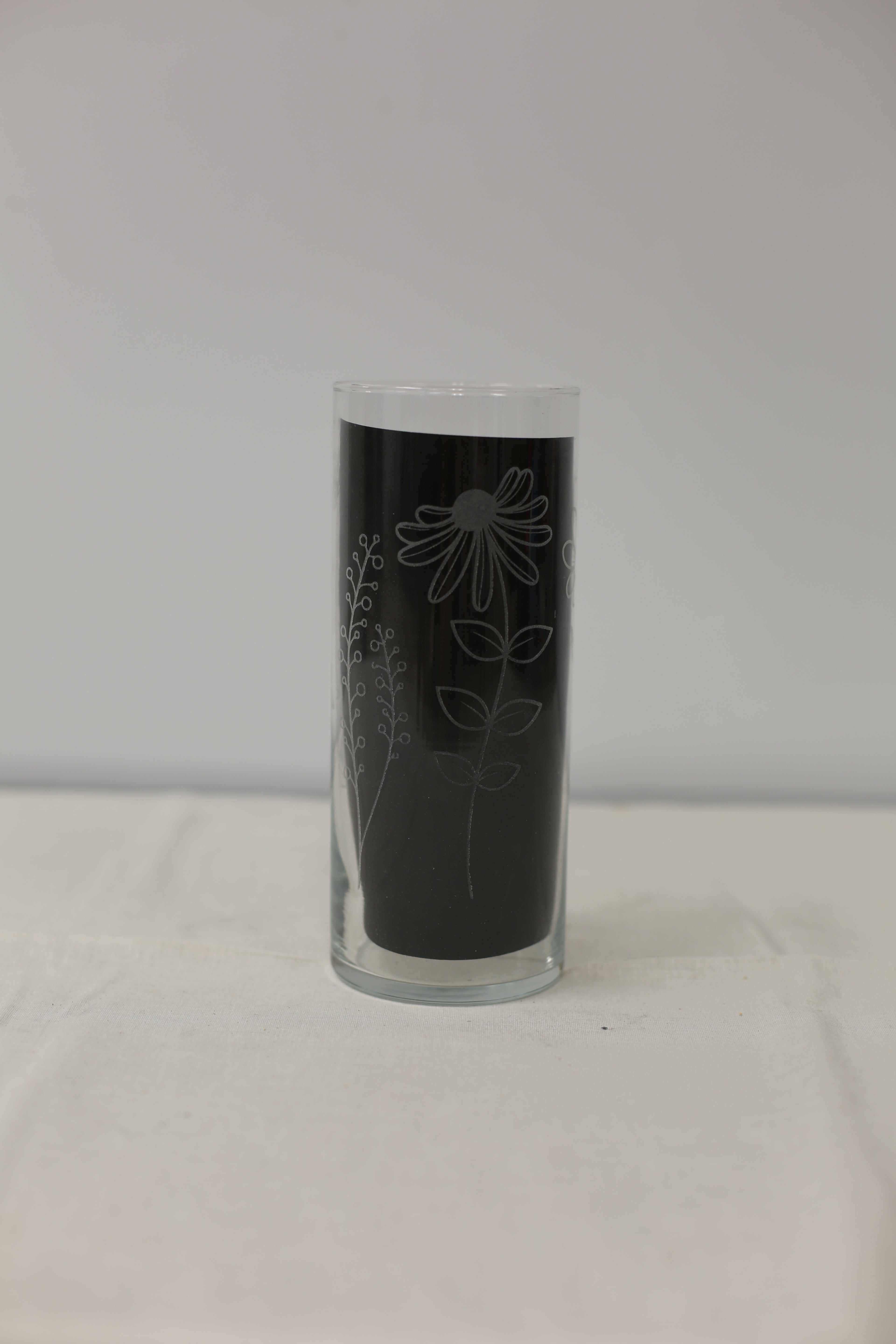 Cylinder Glass Engraved Flower Vase